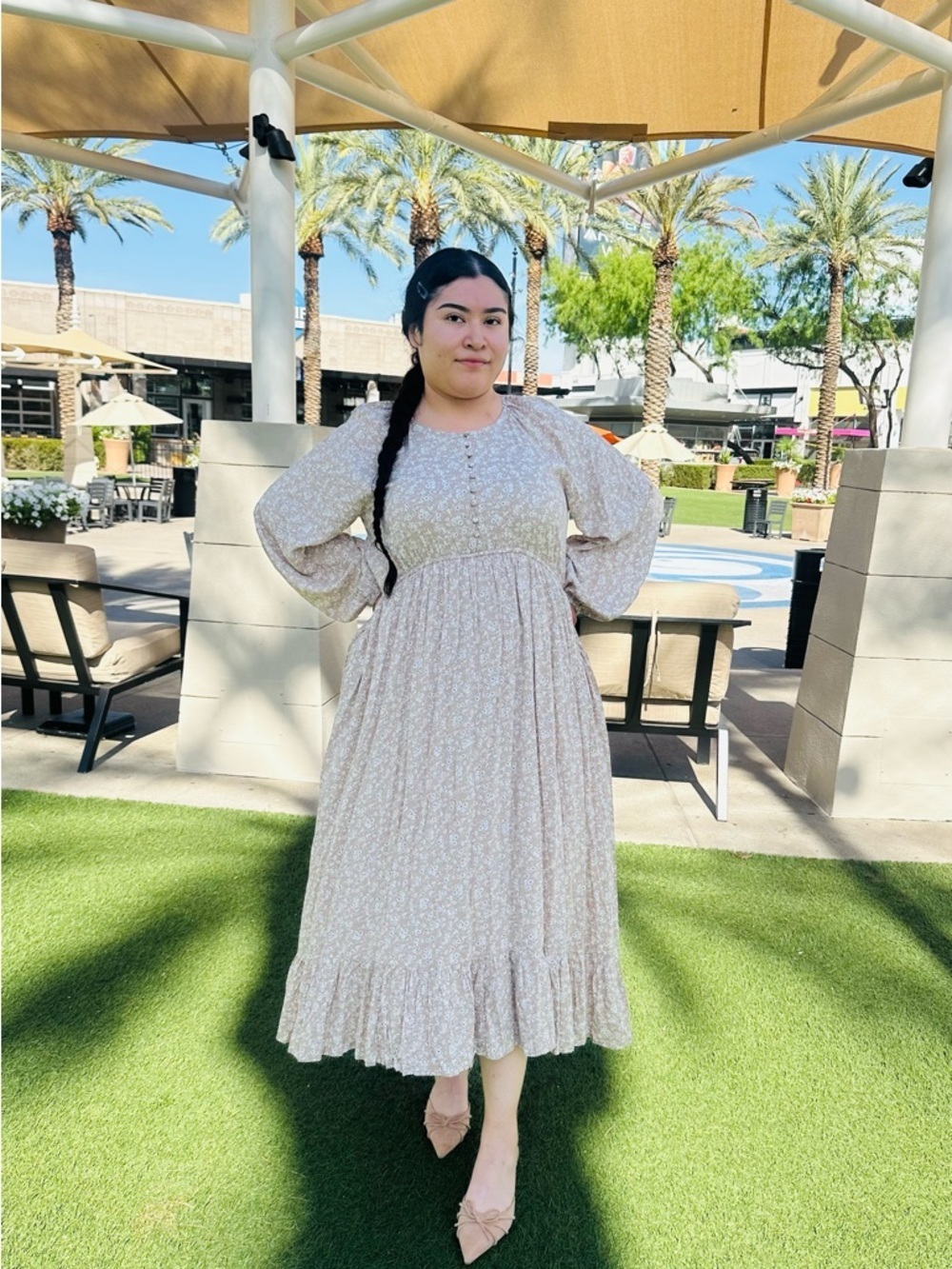 Chic Long Sleeve Gray Maxi Dress